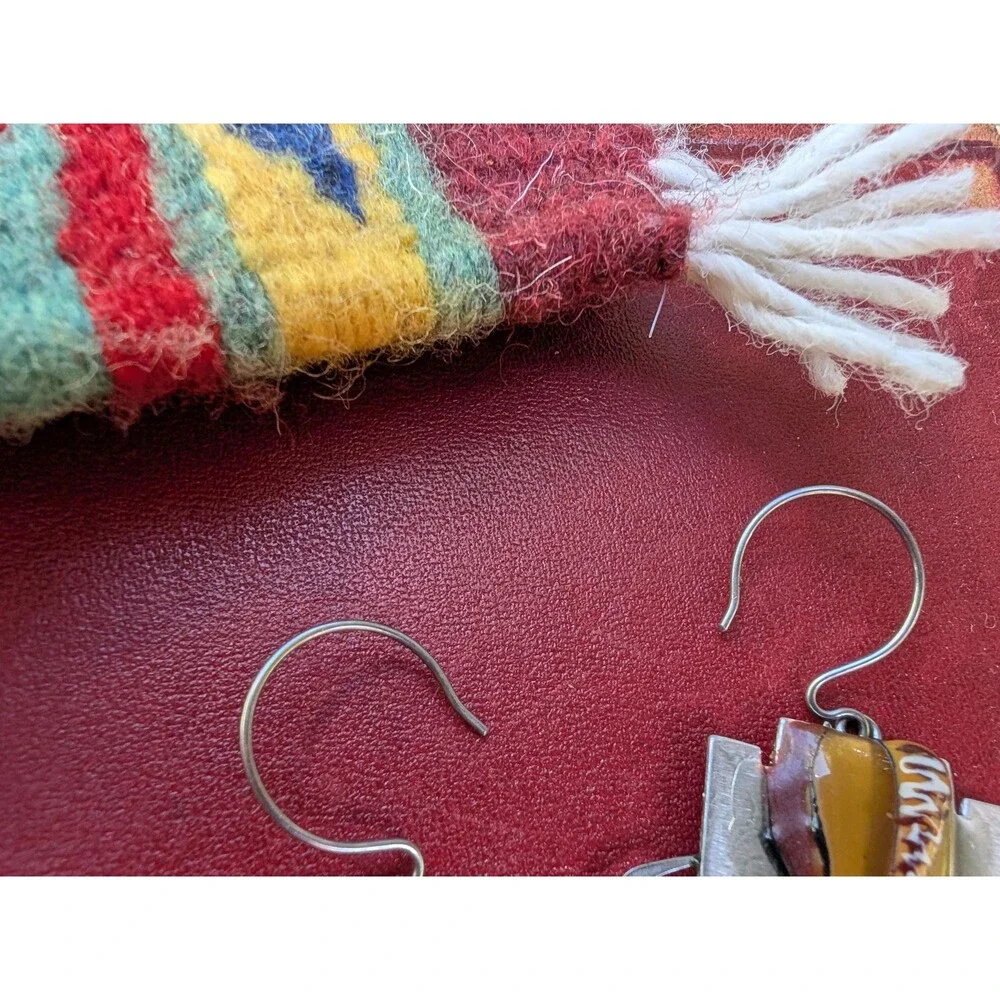Vintage Abstract Enamel Metal Dangle Earrings